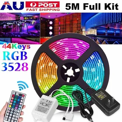 5M 3528 SMD RGB LED Strip Lights+44 Key IR Controller +12V Power Kit Xmas Light • $18.99