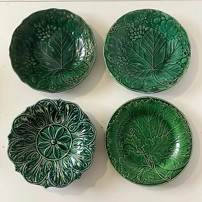 4 X Various Antique Victorian Majolica Green Cabbage Leaf Leaves Plates • £99