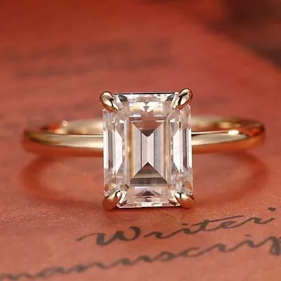 2.50Ct Emerald-Cut Moissanite Solitaire Engagement Ring Solid 14K Yellow Gold • $487.99