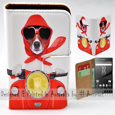 For Sony Xperia Series - Dog Ride Scooter Print Wallet Mobile Phone Case Cover • $13.98