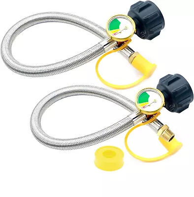 1/4  NPT RV Propane Pigtail Hoses With Gauge 15 In Pigtail Connector 2Pcs • $23.99