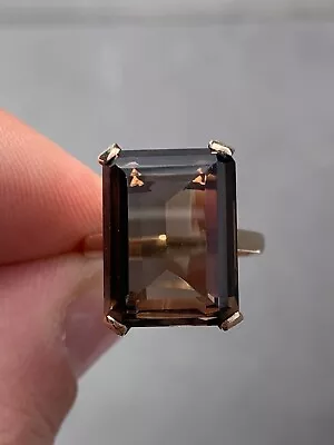 9ct Gold Large Emerald Cut Smoky Quartz Ring Vintage 9k 375 Heavy • £75