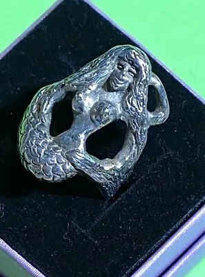 Antique OOAK Art Nouveau Sculpted MERMAID Sterling Silver Goddess 925 Ring 7 • $88.20