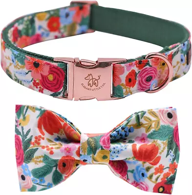 Dog Collar With Bow Cotton & Webbing Bowtie Dog Collar Adjustable Dog Collars • $14.59