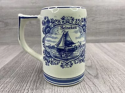 Vintage Heineken Hand Painted Sailboat Delft Blue Stein Beer Mug Holland Crazing • $10.62