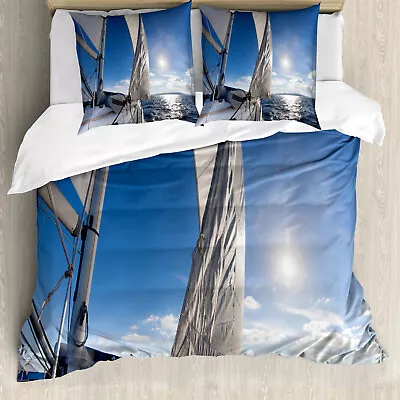 Aqua White Duvet Cover Sailing Boat In Sea • £32.99