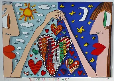 James Rizzi Love Is In The Air 2-D Pop Art HEARTS 1989 Flat Print HAND SIGNED • $395