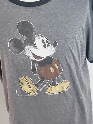 Disney Parks Mickey Mouse Retro Distressed Men's Ringer T-Shirt 2XL Gray Black • $16.99