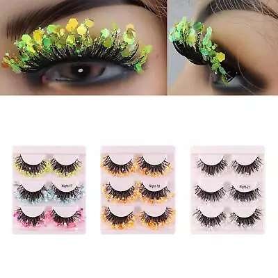 3 Pairs Luminous Sequin False Eyelashes Dramatic Glitter Lashes Colorful Shiny • £6.85