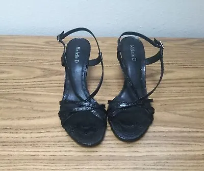 Michelle D Black Leather Strappy Slingback Heels Sz 8.5 *003225* • $11.99