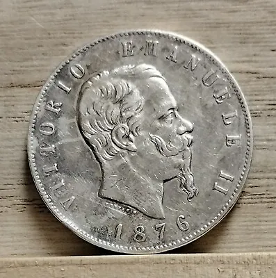 1876 5 Lire Vittorio Emanuele II Italy Silver Coin Toned 24.9g 38mm • $200