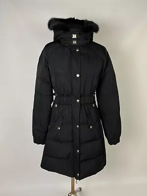Versace Jeans Black Fur Hood Puffer Parka Long Jacket Size 46 • $115