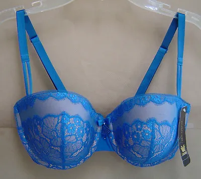 NWT $65 WACOAL 34D CAPTIVATION PUSH UP DEMI Underwire Bra SAPPHIRE BLUE 858184 • $47.99