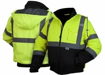 Class 3 High Visibility Reflective Insulated Waterproof Bomber Safety Jacket • $32.27