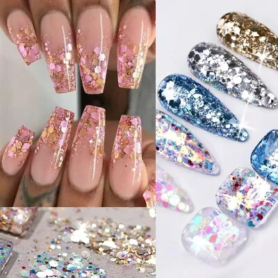 Shiny Colorful Nail Art Sequins 3D Nail Charm Nail Glitter Flakes Manicure Decor • $2.37