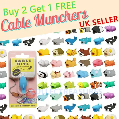 IPhone Android Cable Charger USB Wire Protector Saver Animal Bite 36 Styles UK • £2.45
