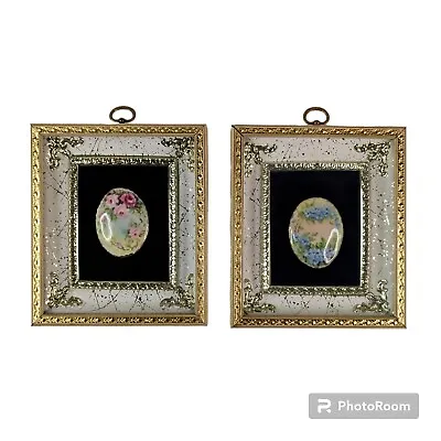 Vintage Framed Wall Art Floral Cameo Gold White Blue Belle Pink Red Roses  • £37.63