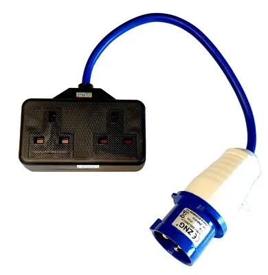 Generator Fly Lead 16 Amp Plug To 13A Twin Socket Caravan Hook Up Power Cable • £10.99