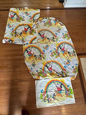 Vintage Disney Mickey Mouse Painting Rainbow Twin Sheet Set • $39.99