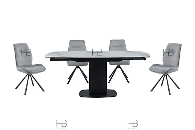 £149.99 • Buy Olivia Swivel Motion Extending Dining Table -Ceramic Marble Top - Velvet Chairs