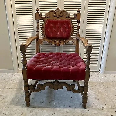 Antique Walnut Chair W/Burgundy Red Velvet Upholstery • $185