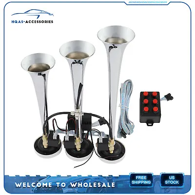 3 Trumpet 6 Tune Train Air Horn Kit Musical Car Truck Horn 12V With Wire Remote • $59.41