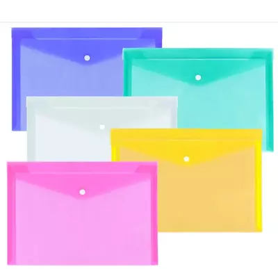 5 X A4 Plastic Wallets Stud Document Wallet Files Folders Filing School Office • £4.67
