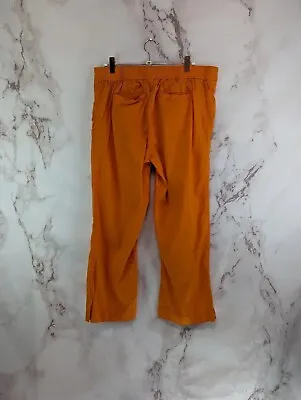 Anthropologie Pants Women Medium Orange Linen Neon Crop Wide Leg Pull Cartonnier • $23.60