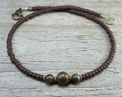 Thin Bronzite Anklet - Surfer Anklet - Unisex Or Men's Ankle Bracelet • $16.90