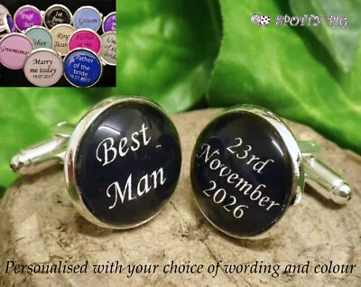 Personalised Cufflinks Wedding Day Birthday Stag Best Man Usher Groom Gift • £9.95