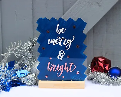 Merry Bright CHRISTMAS Xmas Acrylic SIGN Art 15 X 20cm A5 Shop Salon Home Decor • £18.55