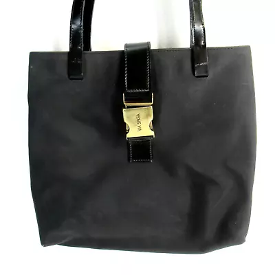 Via Spiga Tote Handbag Women Nylon Leather Trim Lined Brass Latch Shoulder Bag • $22.08