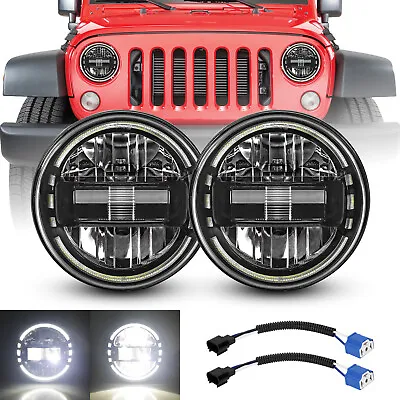 DOT 2PCS 7 Inch LED Headlight Round Hi/Lo Halo DRL For Jeep Wrangler JK CJ LJ TJ • $132.99