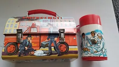 1973 Emergency! Fire Dept Metal Dome Top Lunch Box With Aladdin Thermos • $200