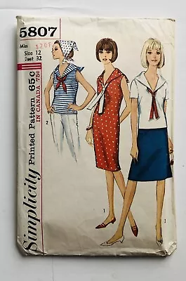Vintage Simplicity Sewing Patterns #5807 Misses Dress Or Blouse And Skirt • $10.95