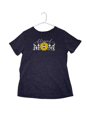 Positivi Tees Shirt Top Large Blue Short Sleeve Crew Neck Graphics Print Mom • $15.99