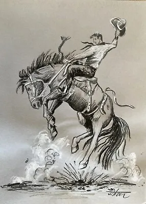Impressionism Pastel Painting Drawing Dorothy Laz Cowboy On Horseback • £28.98