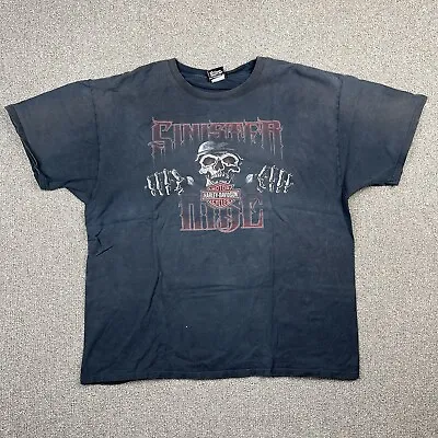 Harley Davidson Shirt Mens XL Biker Skull Moose Wyoming Black Distressed Grunge • $14.99