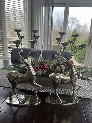 Vintage Mcm Silver Metal Deer Candelabra Set • $50