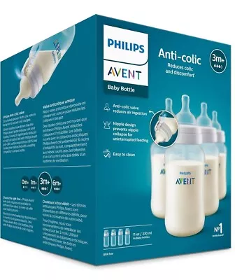 Philips AVENT Anti-Colic Baby Bottles 11oz 4 Pack Clear SCY106/04-3m+  • $27.99