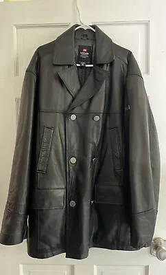 Ecko Ultd Black Leather Jacket Pea Coat Size XL • $150