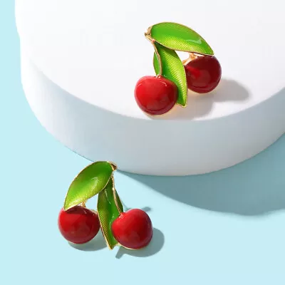 Exquisite Green Leaf Red Cherry Cute Stud Earrings Ladies Fruit Jewellery Gift • $1.99