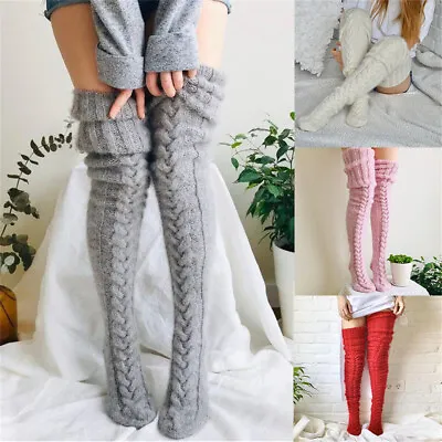 $18.99 • Buy Women Winter Thin Extra Long Thick Socks Knitted Over Knee Stock Warm High Socks