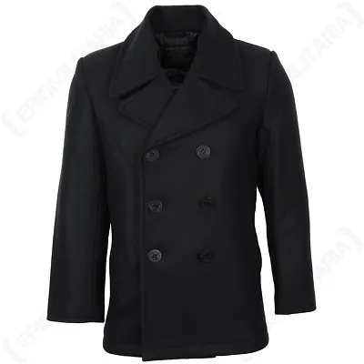 US Navy Pea Coat Wool Naval Jacket Overcoat Warm Vintage Style Black • £89.95