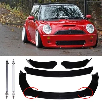 Front Bumper Lip Spoiler + Silver Strut Rods For MINI COOPER R53 R56 R60 F56 F60 • $65.21