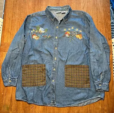 BOBBY BROOKS Vintage Denim Women's 22W/24W Long Sleeve Women Embroidery Pockets • $18