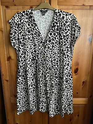 £2.75 • Buy New Look Dress Womens Size 10 Short Sleeve Button Front Animal Print Beige