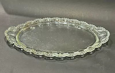 Vintage LE Smith Beaded Medallion Clear Glass Oval Vanity Perfume Tray 14.25x8.5 • $16.88