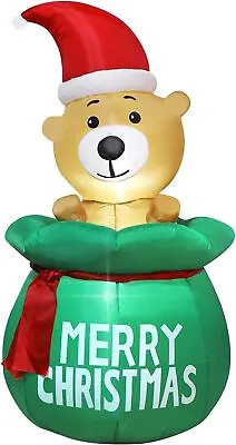 5ft Christmas Inflatable Bear With Santa's Bag Lighted Blow Up Xmas Decor • $39.99
