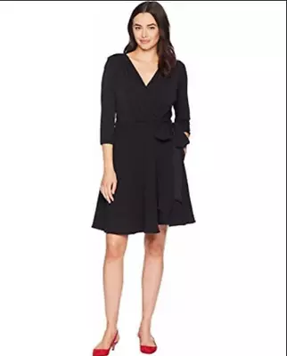 Eci 3/4 Sleeve Solid Wrap Dress V-neck Black Size L 1723 • $15